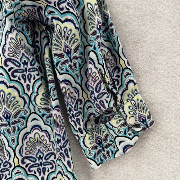 Chicos Shirt Womens 2 (LARGE) No-Iron 100% Linen Button-Up 3/4 Sleeve EUC - Picture 9 of 15